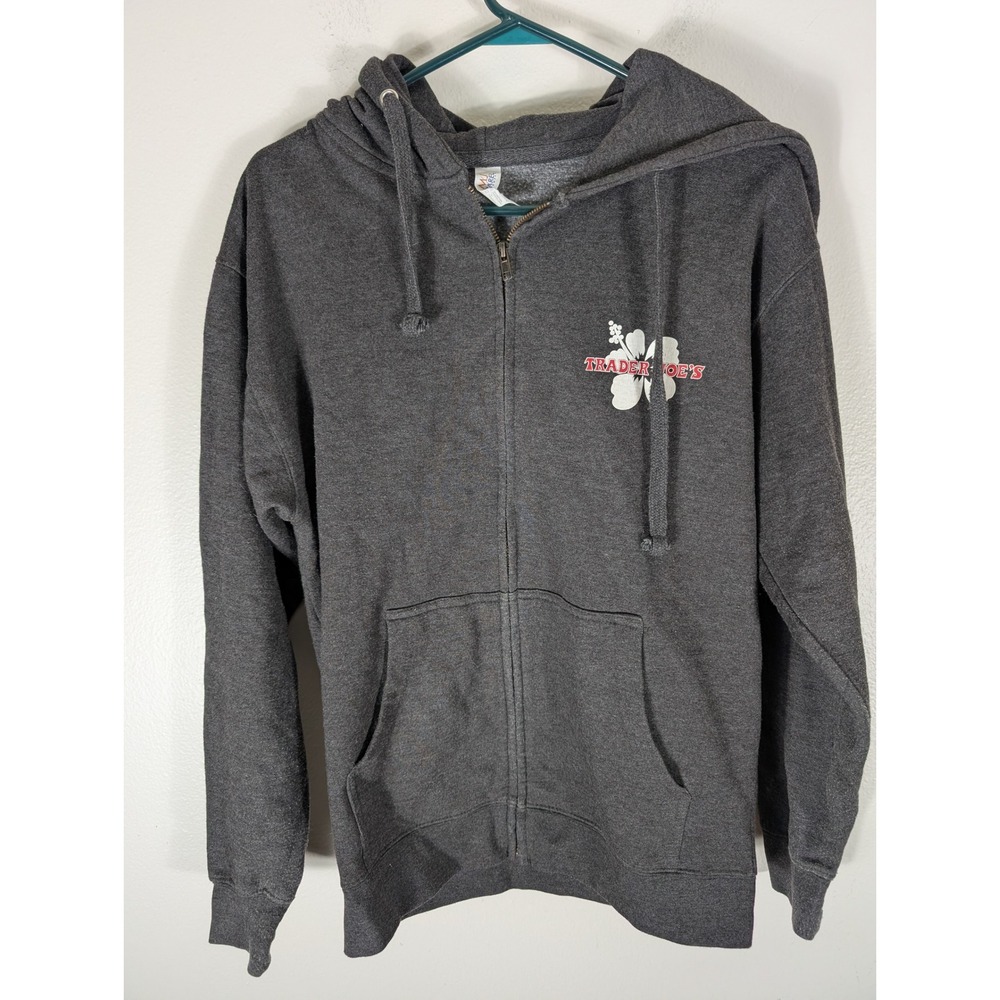 Trader Joe's MJ Apparel Mens M Gray Full Zip Hoodie Sweatshirt Hibiscus LOOK